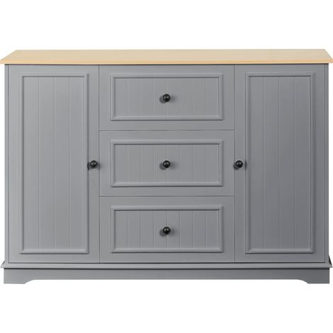 CAIziBuffet moderne et élégant avec 3 tiroirs et portes type réfrigérateur, meuble buffet pour salle à manger, salon et entrée (gris) (1/5)