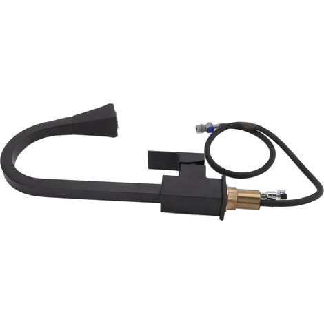 2-in-1-Küchenarmatur aus Edelstahl und Messing für Warm- und Kaltwasser, universell einsetzbar, bogenförmig, mit Ausziehmechanismus, schwarz (1/5)