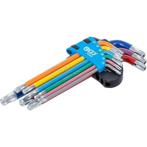 Jeu de Clés Allen Profil T Multicolore 9 pcs T10-T50 - Tête Sphérique et Perçage - Précision et Polyvalence - D-Work (1/5)