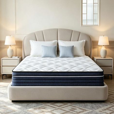 Matelas 90x200 cm Ép 26 cm, Mousse à Mémoire de Forme et Blue Latex, Sommeil Profond Sans Bruit, Très Aéré, Haute Élasticité (1/5)