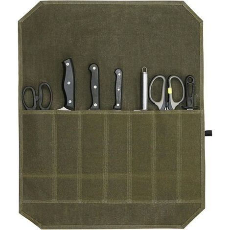 Bolsa portátil para cuchillos de chef, funda con 7 compartimentos, estuche para cuchillos de cocina, bolsa de cuchillos de lona encerada para camping y senderismo, ideal como regalo (1/5)