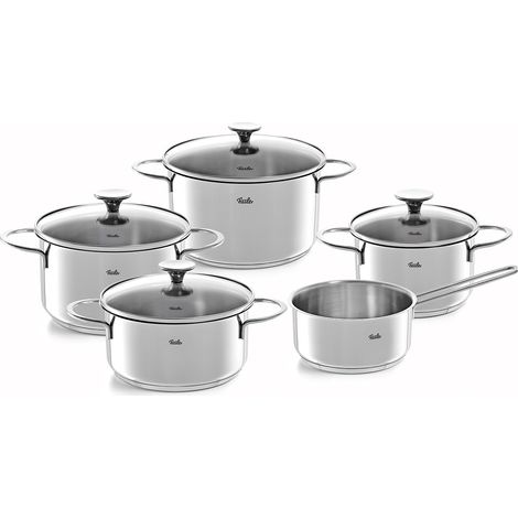 Jeu de 5 Faitouts/Cocotte/Casserole en Acier Inoxydable avec Couvercle en Verre, Tout Type de Feu (3 Faitouts, 1 Sautoir, 1 Casserole Sans Couvercle) (1/2)