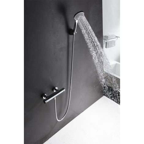 IMEX Miscelatore doccia termostatico cromato in ottone e zama con cartuccia termostatica TURN CLEAN SYSTEM flessibile metallo 180 cm supporto doccetta ABS maniglia tonda - Modello Creta Imex-BTC018 (1/3)