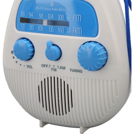Tragbares und wasserdichtes AM/FM-Duschradio aus ABS-Kunststoff mit eingebautem Lautsprecher und Batteriebetrieb. (1/5)