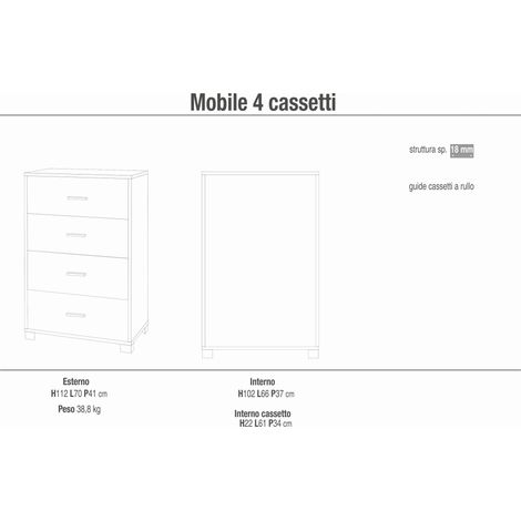 NIK - cassettiera con 4 cassetti