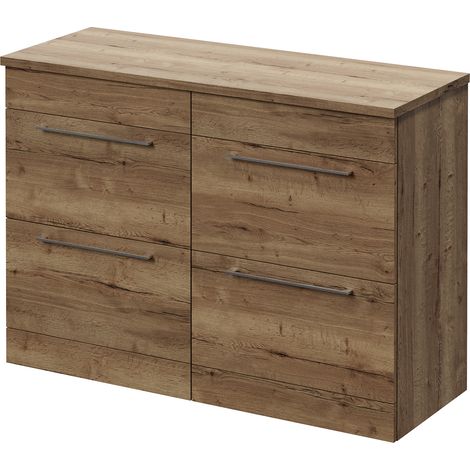 Napoli 460 Tobacco Oak 1200mm 4 Drawer Vanity Unit for Countertop Basins - 1200mm - Chrome 320mm Handle