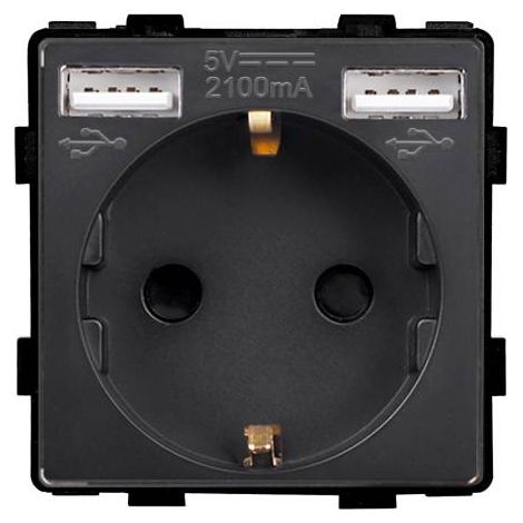 Base Enchufe EU tipo SCHUKO 16A  + cargador rápido USB A+A KOOB, negro (1/5)