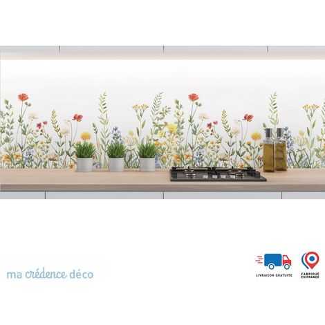 Crédence : Fleurs des champs 8 - Couleur Vert jaune - Alu composite - 60 - 120 (1/3)