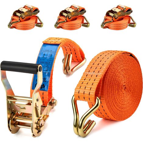 4 Jeux de Sangles à Cliquet 2000 kg-8M×38MM, Certifiées TÜV GS, DIN en 12195-2, Sangle d’Arrimage, Sangles de Serrage avec Tendeur à Cliquet pour Remorque, Moto, Voiture (1/5)