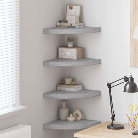 Lot de 4 Étagères d'angle murales Étagère de Rangement - Meuble de rangement Gris béton 35x35x3,8 cm MDF BV387555 - BonneVie (1/5)