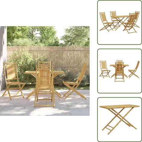 5-tlg. Garten-Essgruppe Bambus - Gartentisch - Gartenstuhl - Bambus Möbel - Outdoor Essbereich - Terrassenmöbeln