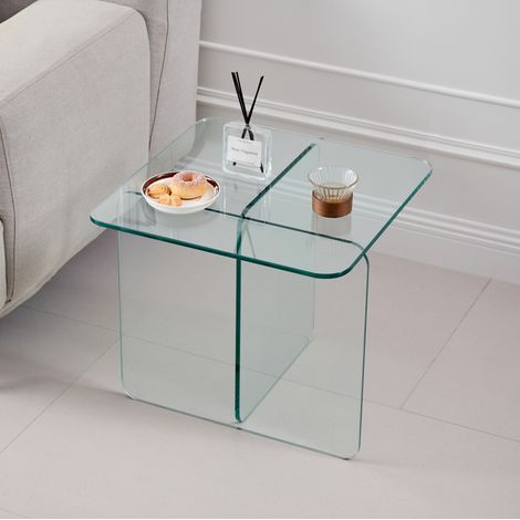 CHICFURN Mesa auxiliar de vidrio templado transparente 45x45x41 cm para salón (1/5)