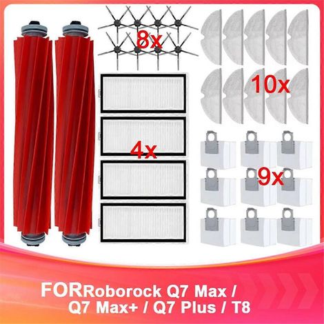 Accessoires pour aspirateur robot Roborock Q7 Max / Q7 Max+ / Q7 Plus / T8 : brosse latérale principale, filtre HEPA, brosse de nettoyage (1/5)