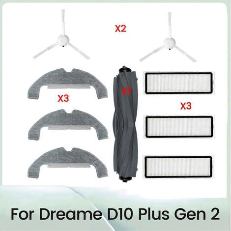 Brosse principale, brosse lat��rale, filtre HEPA et chiffon de nettoyage pour aspirateur robot Dreame D10 Plus Gen 2 - Accessoires et pi��ces de rechange