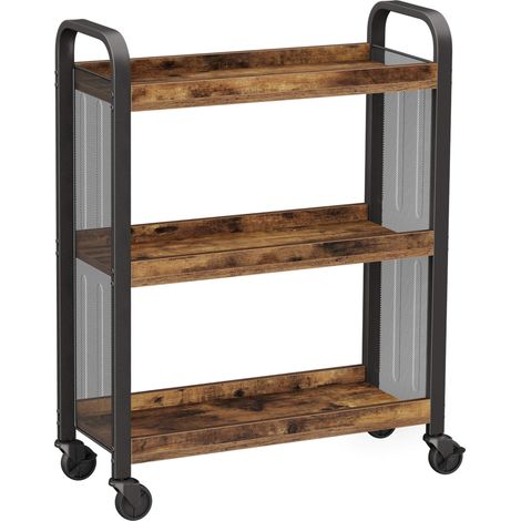 VASAGLE Carrello Portavivande in Stile Industriale, Carrellino Salvaspazio Fisso o con Ruote Universali, Scaffale da Cucina con Struttura in Ferro, 66 x 26 x 85 cm, Marrone Vintage LRC66BX (1/7)