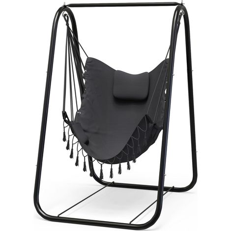 Fauteuil suspendu en acier inoxydable avec cadre pour l'intérieur et l'extérieur  Support robuste, montage facile, forme ergonomique, design peu encombrant pour terrasse, jardin, cour et véranda (1/5)
