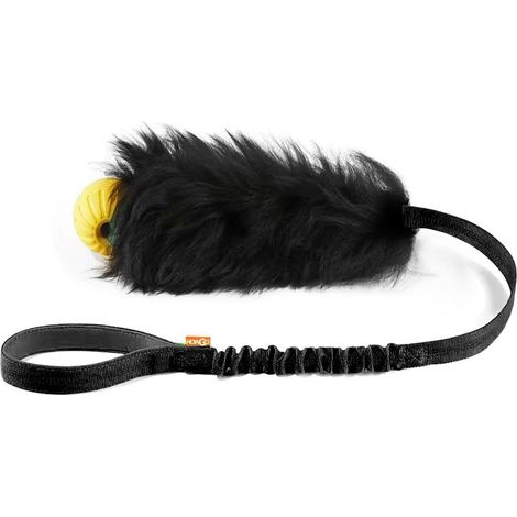 Jouet en Corde pour Chien, Bungee Chaser en Peau de Mouton 100%, Jouet à Tirer Interactif avec Odeur de Mouton pour Chiens de Toutes Races(Noir, avec Balle en Caoutchouc) (1/5)