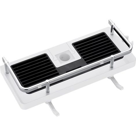 Étagère Douche Porte Savon Douche Salle De Bain Rangement Douche sans Percage avec Porte Savon Douche, Crochets et Porte Serviette Murale Antirouille Auto-adhésif Support Blanc Lot de 1 (1/4)