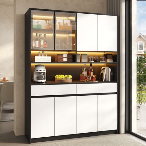 Tkopy - Vitrine en verre, Vitrine équipée d'un éclairage LED, Vitrine sur pied, Vitrine multifonctionnelle, Vitrine salon, Bibliothèque Meuble de Rangement, 120x38x160 cm, design moderne, noir + blanc (1/5)