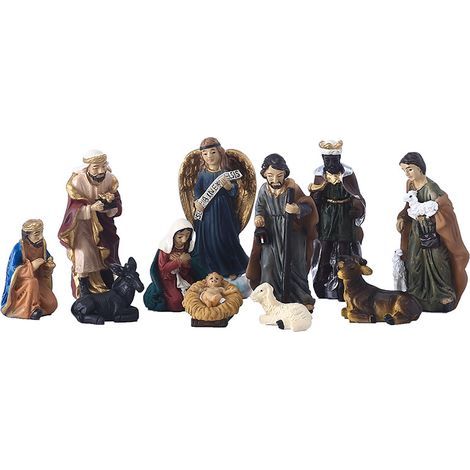 AIDUCHO Traditionelle Krippe, elegantes Profil-Krippenset, Krippenhaus aus Kunstharz und Holz, Weihnachtsdekoration für den Tisch – Set A (1/5)