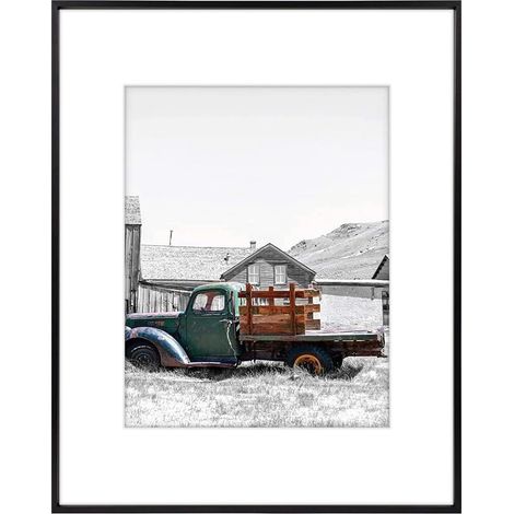 Cadre photo classique en aluminium satiné 40,6 x 50,8 cm pour portrait ou paysage avec tapis de couleur ivoire pour photo 27,9 x 35,6 cm et verre véritable (noir) (1/5)