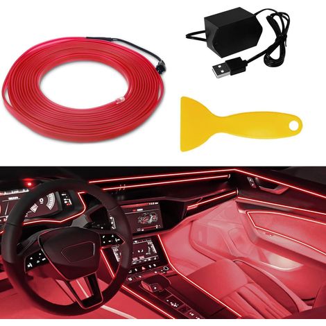 EL Draht Auto Innenbeleuchtung 5M Rot USB Ambientebeleuchtung mit 6mm Rand (1/5)