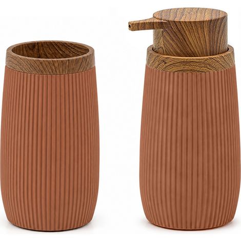 Set accessori bagno con dispenser e portaspazzolini terracotta Blob (1/5)