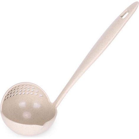 Cuillère À Soupe Avec Égouttoir - Manche Long 23,5 cm - Tête Profonde Pour Soupes Et Riz - En Paille De Blé - 1 Pièce (1/5)