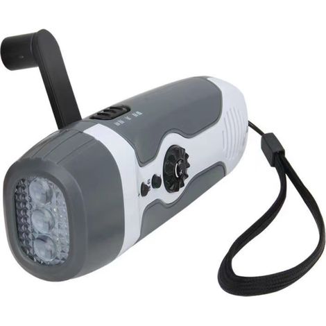 Lampe torche dynamo rechargeable avec radio FM, alarme, 3 LED pour voyage, camping, mine et catastrophe (1/5)