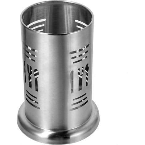 Porte-couverts en acier inoxydable avec compartiments de rangement perforés pour ranger couteaux, fourchettes et baguettes. (1/5)