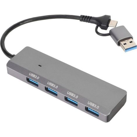 Hub USB Type-C - 4 Ports - Boîtier Aluminium - Vitesse 5 Gbit/s - Pour PC Et Ordinateur Portable - 1 Pièce (1/5)