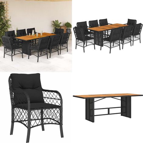 9-tlg. Garten-Essgruppe mit Kissen Schwarz Poly Rattan - Gartensessel - Gartenstuhl - Gartenmöbel Set - Outdoor Möbel - Esstisch - Home & Living (1/5)