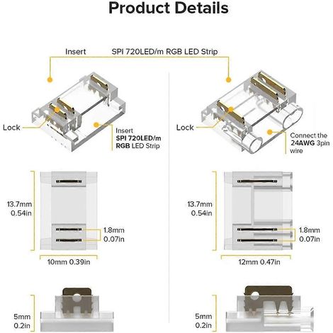 Kits de 24 connecteurs à 3 broches de 12 mm avec couvercle transparent pour connecteurs COB (1/5)
