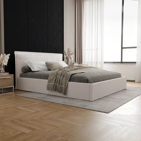 Lit coffre 160x200 sommier inclus Velis Blanc cassé (1/5)