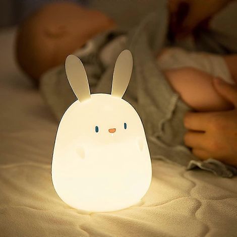 Veilleuse pour enfants, adorable lampe lapin en silicone pour bébé et jeune enfant, veilleuse animal pour garçons et filles, lampe lapin pour chambre, lampe de chevet (1/4)