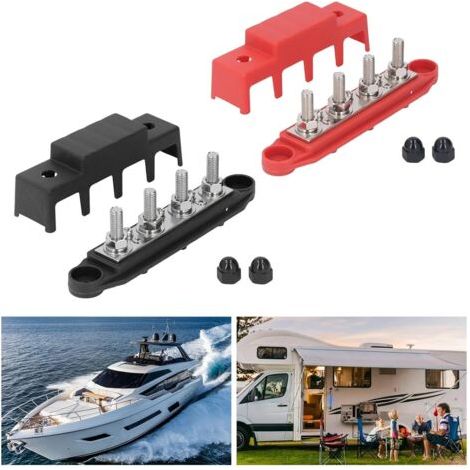 4-poliger M8 48V 250A Verteilerblock aus rotem und schwarzem Messing für Autos, Wohnmobile und Boote
