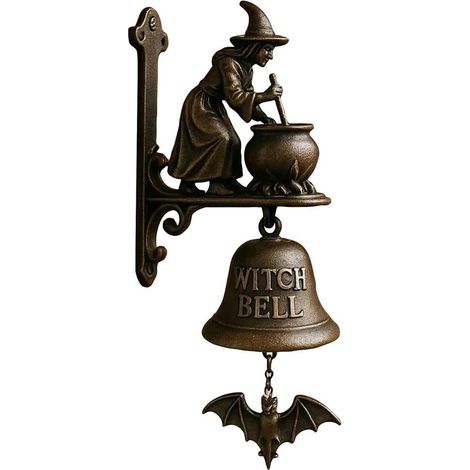 Hexen-Türklingel – Hexen-Türuhr – Halloween-Dekoration – Gusseisen – 25 cm – Bronze (1/5)