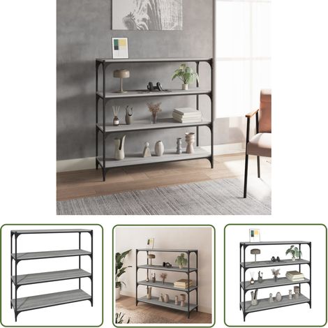 The Living Store Bibliothèque Sonoma gris 100x33x100 cm Bois d'ingénierie acier - Bibliothèque Industrielle - Étagère Murale - Rangement Intérieur - Meuble Tv - Bibliothéque Moderne (1/5)