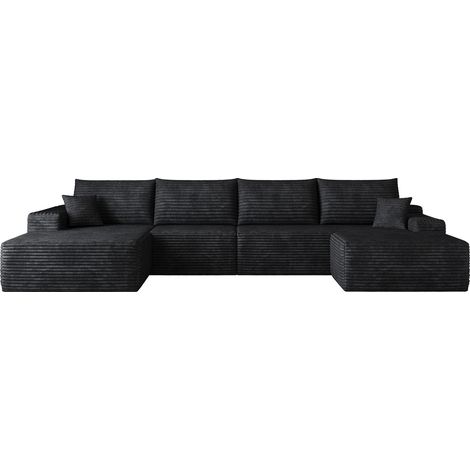 Divano angolare modulare L 340 cm in tessuto nero, seduta profonda, senza montaggio, MODENUIT (1/5)