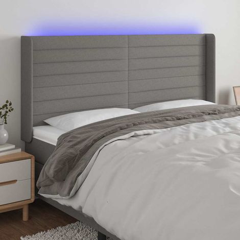 Tête de lit LED avec bandes lumineuses, tissu gris foncé, 203 x 16 x 118/128 cm, 24.85kg - PANGIVO (1/5)