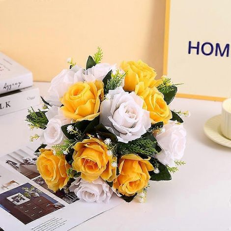 Compositions florales, bouquets, décoration de mariage, boules de roses, boules de fleurs en soie, fleurs artificiellesbeige, jaune (1/5)