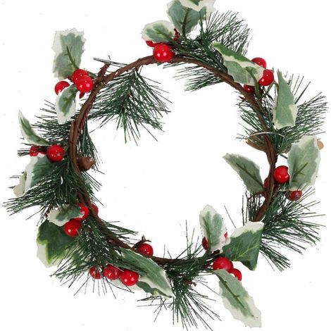 Ghirlanda natalizia decorativa con rami di sorbo e abete rosso, 20 cm