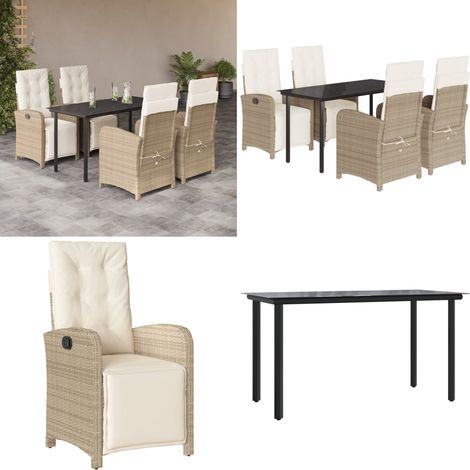 5-tlg. Garten-Essgruppe mit Kissen Beige Poly Rattan - Gartenmöbel - Gartenessgruppe (1/5)