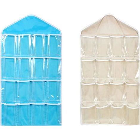 Lot de 2 rangements suspendus transparents, colonne à plusieurs couches, 16 poches pour chaussures, sous-vêtements, bijoux (1/5)