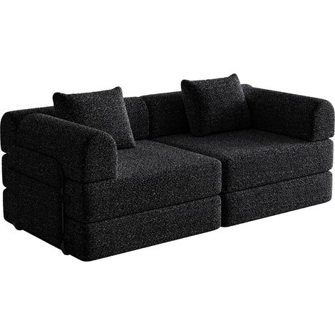 Sofá cama 2 en 1 de chenilla negra con estructura de acero MODENUIT (1/5)