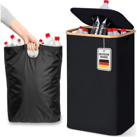 Roxlin Pfandflaschen-Sammelbehälter mit Deckel – Großer Pfandflaschen- & Altglas-Aufbewahrungsbehälter, Flaschensammler mit Einwurföffnung für die Küche - Schwarz