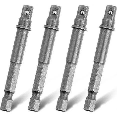 Rallonge pour douille 1/4" (4 pièces) - Adaptateur hexagonal métallique vers douille 1/4" pour perceuse/visseuse à percussion - Pour tige hexagonale - JXLGV (1/4)