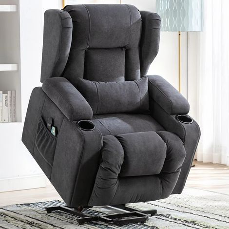 Fauteuil releveur électrique confort avec moteur silencieux, inclinaison 45°-160°, 2 porte-gobelets et poches, fauteuil relax tissu pour salon chambre, stable et durable (1/5)