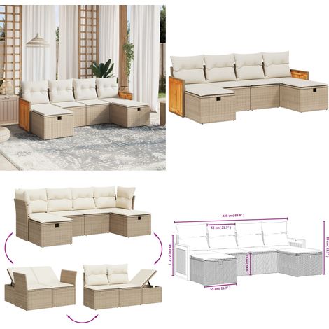 6-tlg. Garten-Sofagarnitur mit Kissen Beige Poly Rattan - Gartengestell - Gartenmöbelset - Outdoor Lounge - Rattan Gartenmöbel - Gartenlounge - Home & Living (1/5)
