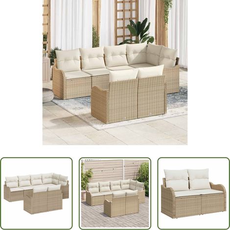 Canapé en rotin - Ensemble de canapé de jardin 7 pcs Beige Poly rotin (1/5)
